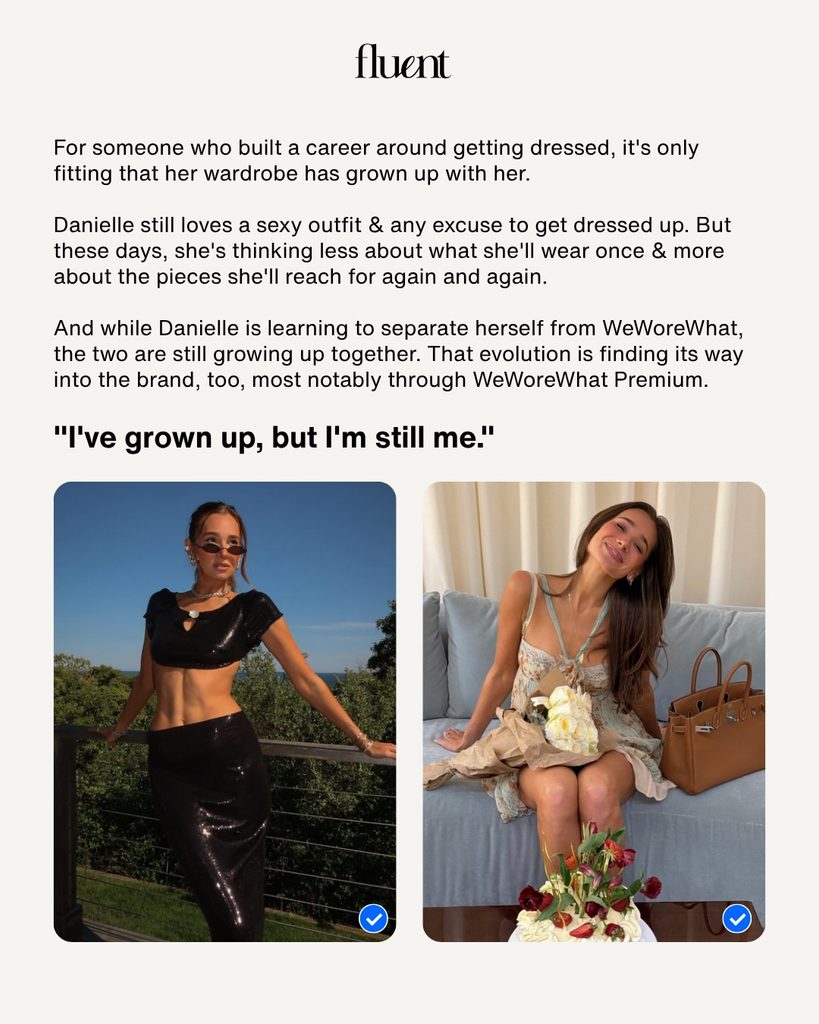 Danielle Bernstein in a black sequin crop top and skirt, and in a floral mini dress holding flowers